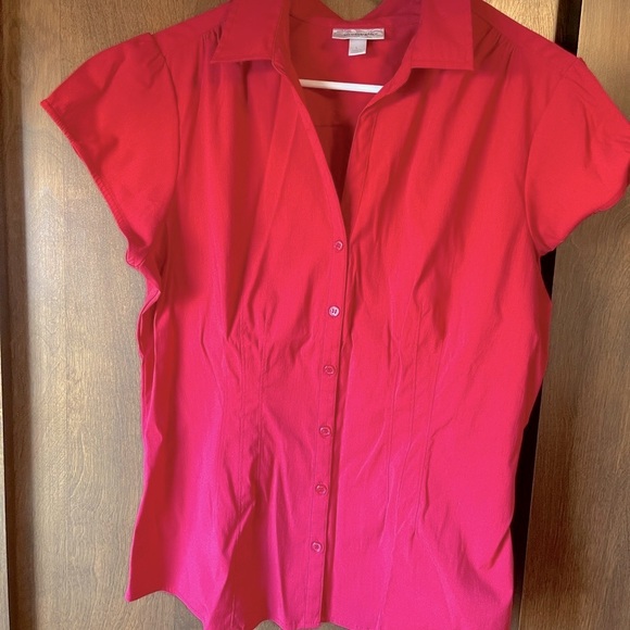 Dress Barn Tops - Dressbarn Red, short sleeve, button down shirt.